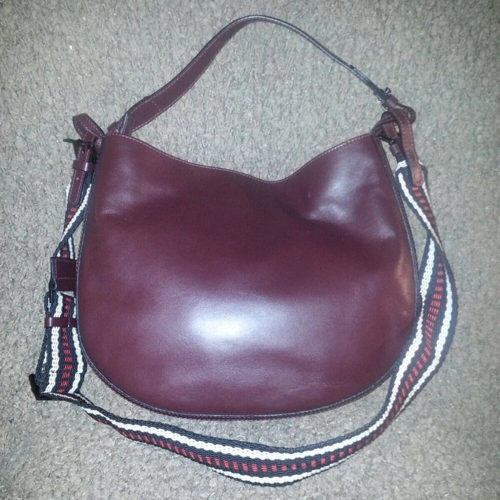 GIANNI CHIARINI-Maroon/Burgundy Leather w/Guitar Style Woven Crossbody Strap-NWT - Picture 4 of 7